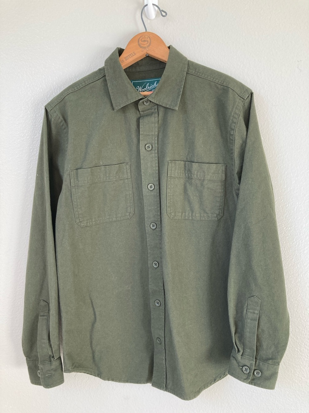 Woolrich green label Chamois button front long sleeve shirt sz S